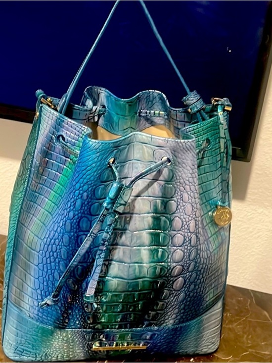 Brahmin Handbags - BRAHMIN MARLOWE BLUE TOPAZ CROCO EMBS LEATHER BUCKET SHOULDER BAG